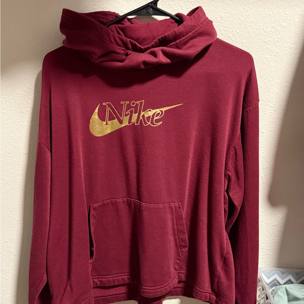 Nike Burgundy Hoodie with Metallic Logo